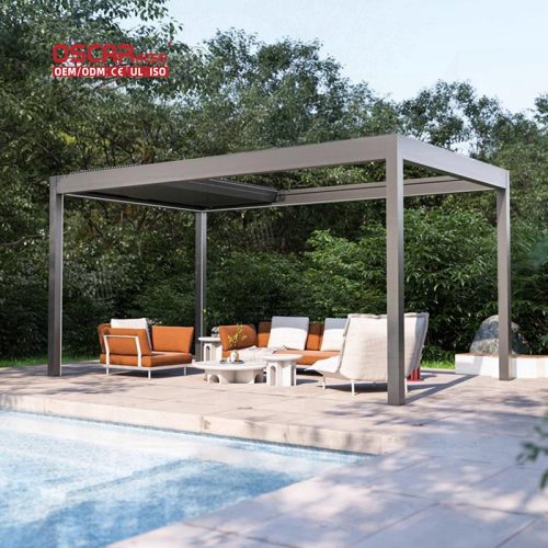 Durable Anti - Corrosion Uv Resistant Modern Wpc Outdoor Landscape Pavilion Garden Patio Backyard Retractable Pergola