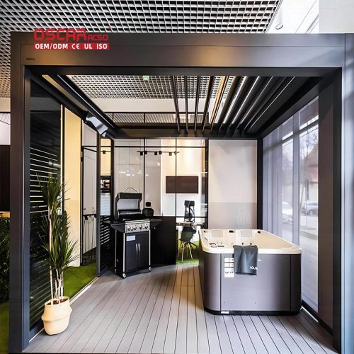 Electric Opening Waterproof Louvered Roof Bioclimatic Outdoor Garden Pergola Patio Terrace Balcony Retractable Pergola