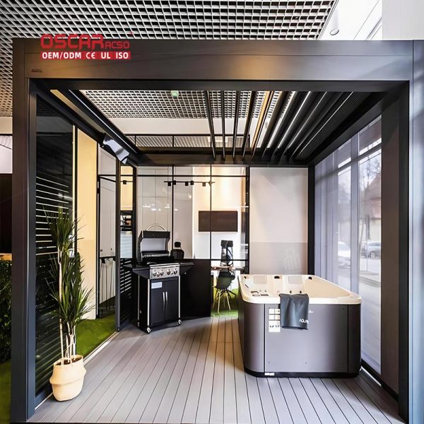 Breathable Outdoor Garden Bioclimatic Adjustable Aluminium Opening Louvre Roof Patio Backyard Terrace Retractable Pergola
