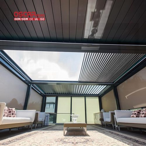 Aluminium Louvered Outdoor Structure with Bioclimatic Feature Electric Adjustment Garden Patio Backyard Retractable Pergola