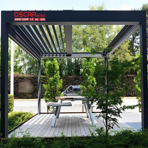 Aluminum Louver Bioclimatic Roof Pergola Garden Outdoor Terrace with Curtain Retractable Pergola