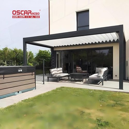 Outdoor Rain - Resistant Motorized Aluminum Frame Louvered Structure with Led Lighting Garden Patio Backyard Retractable Pergola