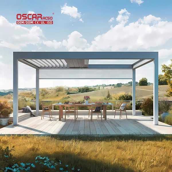 Waterproof Motorized Adjustable Louvre Roof Backyard Pergola and Gazebo Outdoor Patio Garden Use Retractable Pergola