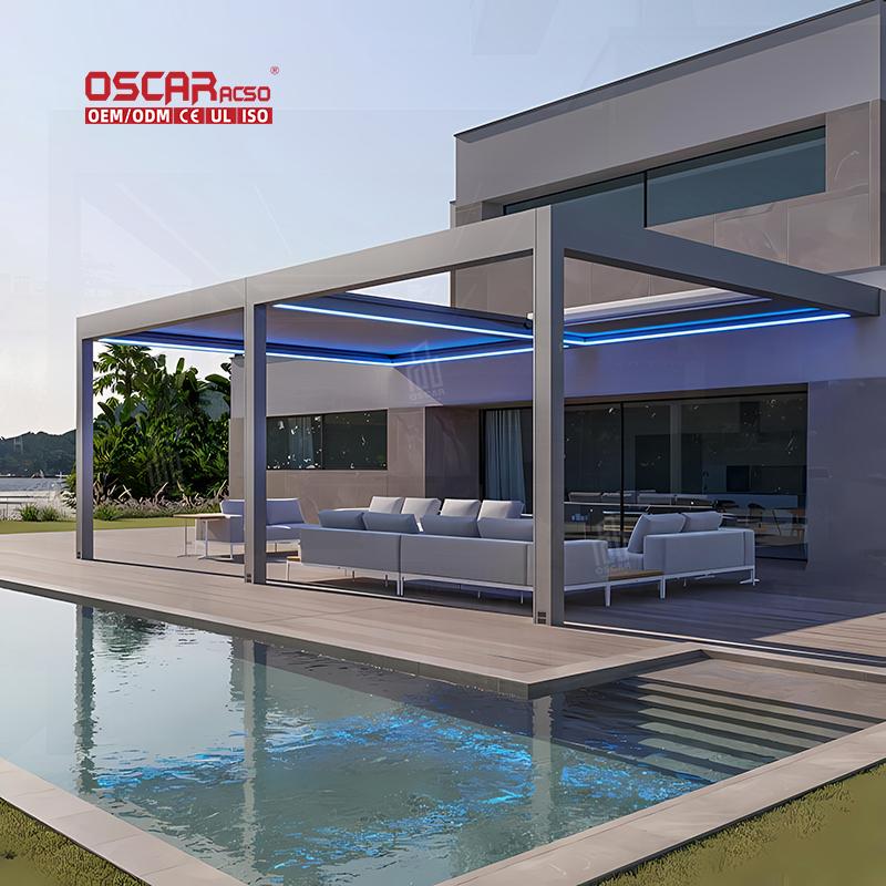 Aluminium Louvre Pergola Kit Commercial Use With Led Strip Lighting ...