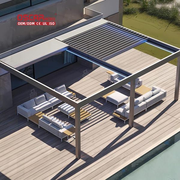 Design Bioclimatic Motorized Aluminium Prefab Houses and Louvered Pergolas Garden Patio and Backyard Retractable Pergola