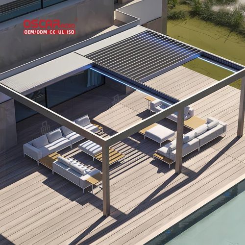 Waterproof Automatic Adjustable Motorized Sunshade Louver Roof Kit Patio Hotel Outdoor Use Retractable Pergola