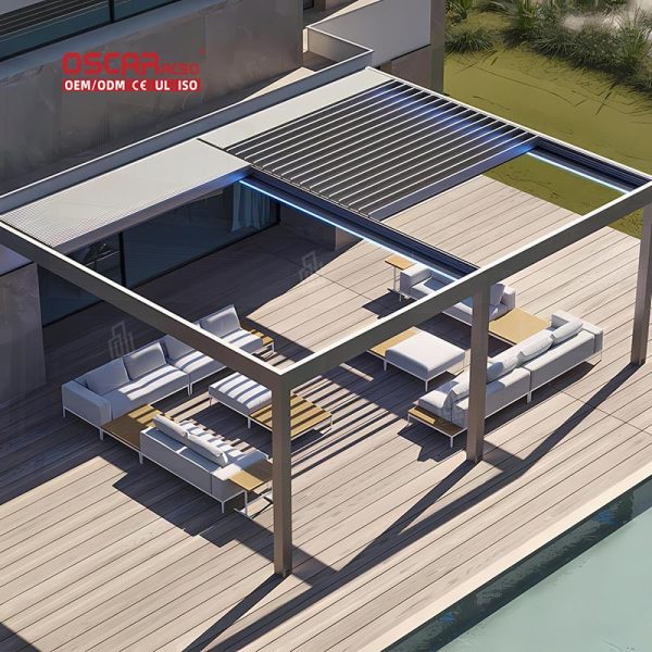 Waterproof Motorized Outdoor Aluminium Louvres Bioclimatic Sun Awning Garden Patio Balcony Retractable Pergola