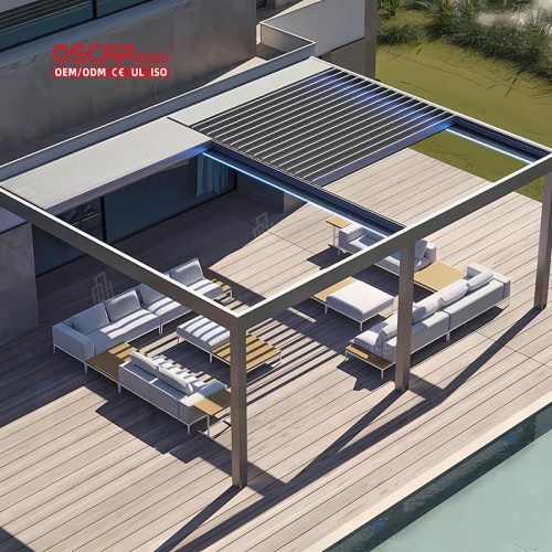 Aluminium Motorized Louvered Pergola Garden Patio Backyard with Bioclimatic Design and Adjustable Louvers Retractable Pergola