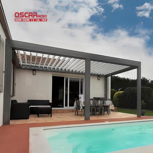 Aluminium Blade Roof Outdoor Sunshade Electric Louvered Structure Ideal Gardens Patios and Backyards Retractable Pergola