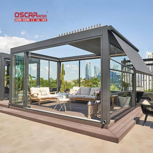 Energy Pergola with Led Lighting Outdoor Patio Energy - Saving Sun - Shading For Garden Backyard Poolside Retractable Pergola