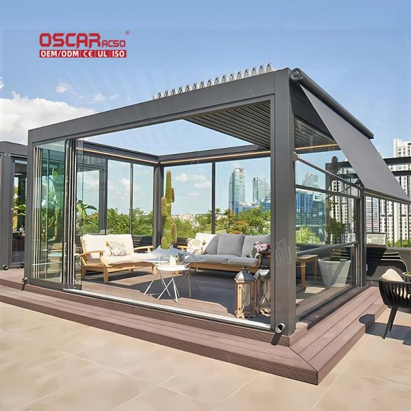 Large Retractable Bioclimatic Outdoor Structure Restaurant Courtyard Garden Patio Retractable Pergola