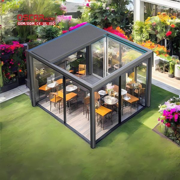 Bioclimatic Aluminum Terrace Roof Garden Patio Balcony with Weather – Adaptability Sun – Blocking Function Retractable Pergola