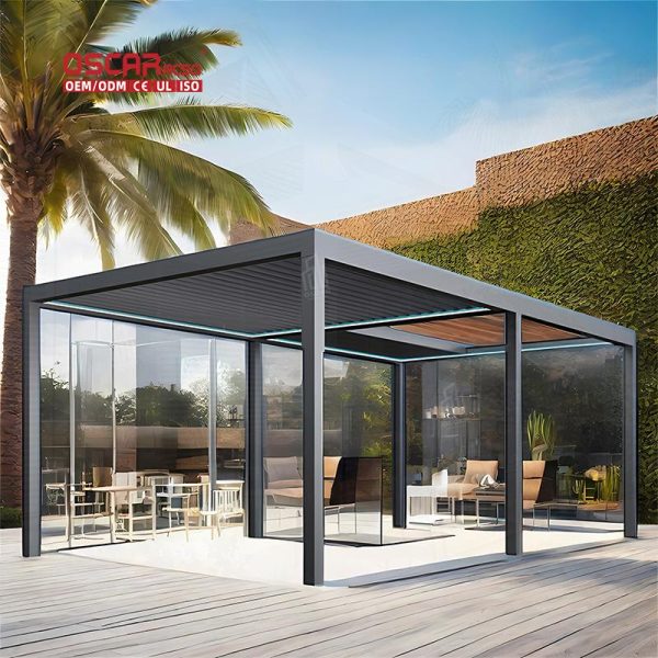Waterproof Motorized Louver Roof Awning Systems Patio Garden Pool Outdoor Use with Bioclimatica Design Retractable Pergola