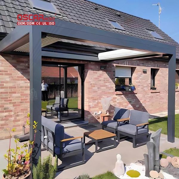 Electric Outdoor Pergola with Waterproof Function Sliding Glass Door Ideal Gardens Patios Backyards Retractable Pergola