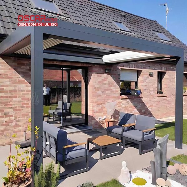 Bioclimatic Metal Pergola Roof Modern Gardens Waterproof Design Ideal Outdoor Dining Poolside Lounging Retractable Pergola