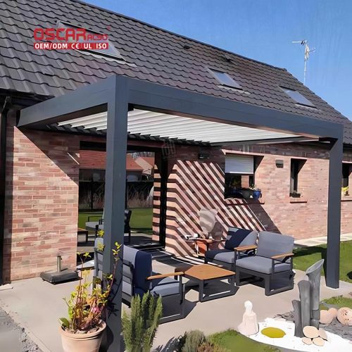 Controlled Electric Louvre Roof Outdoor Garden Yard Waterproof Aluminum Structure Patio Balcony Terrace Retractable Pergola