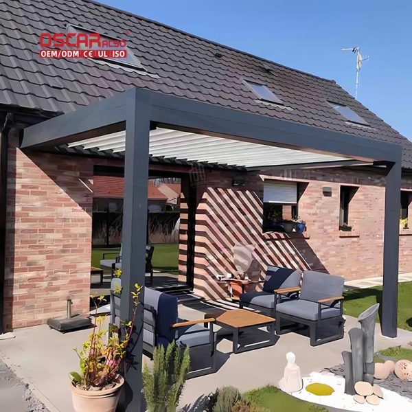 Adjustable Aluminium Outdoor Motorized Sun Shade Gardens Patios and Balconies Bioclimatic Roof Slats Retractable Pergola