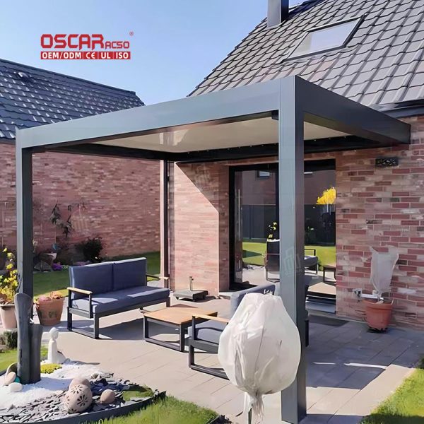 Waterproof Motorized Louvered Roof Awning Systems Garden Patio Balcony with Bioclimatic Design Retractable Pergola