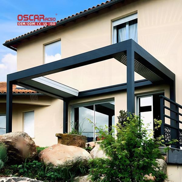 Motorized Outdoor Metal Louvered Sun Shade Patio Garden and Gazebo Use Retractable Pergola