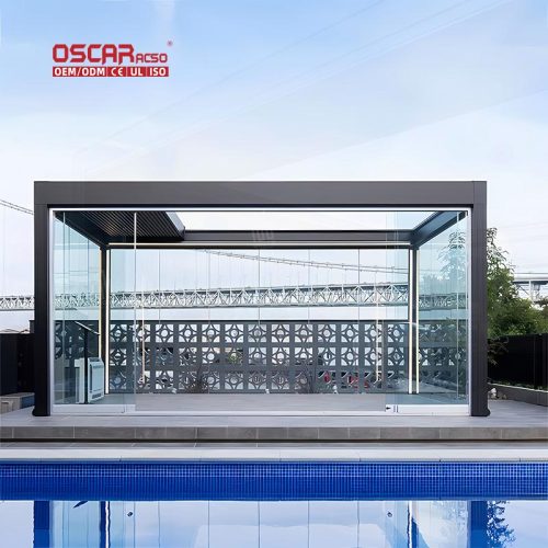 Motorized Adjustable Outdoor Aluminium Blade Roof Patio Garden Poolside Sunshade Shelter Retractable Pergola