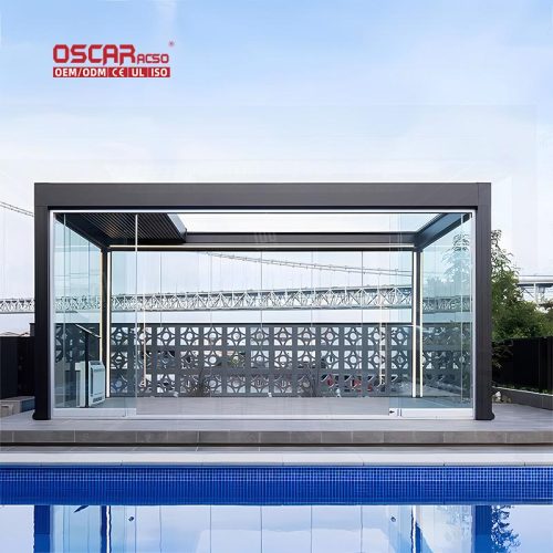 Waterproof Motorized Outdoor Aluminium Louvres Bioclimatic Sun Awning Garden Patio Balcony Retractable Pergola