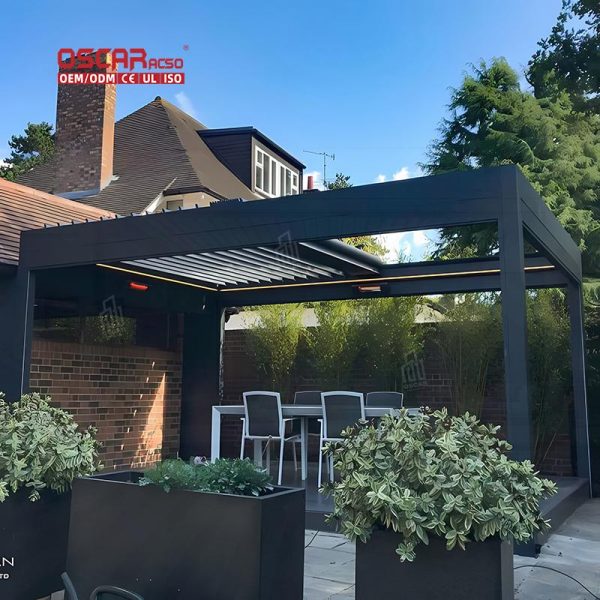 Summer Opening Louvered Motorized Roofing Awnings Patio Balcony Garden Retractable Pergola