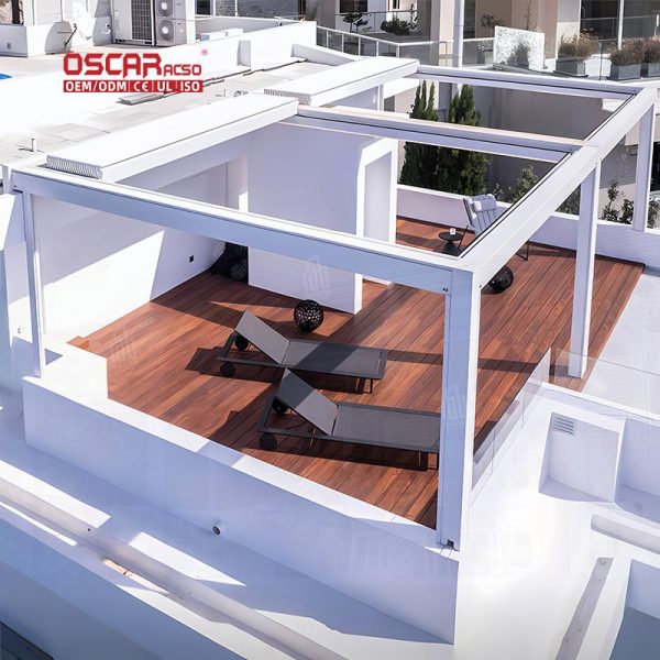 Waterproof Louvered Terrace Roof with Curtains For Outdoor Garden Patio Aluminum Pergola Gazebo Retractable Pergola