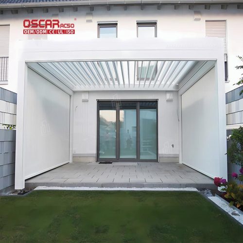 Adjustable Diy Aluminium Slat Gazebo Pergola 5X5M with Wind Sensors Terrace Garden Patio Outdoor Space Retractable Pergola