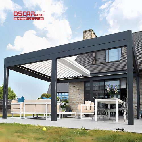 Popular Manual & Motorized Waterproof Louvered Aluminium Outdoor Pergola Garden Patio Poolside Retractable Pergola