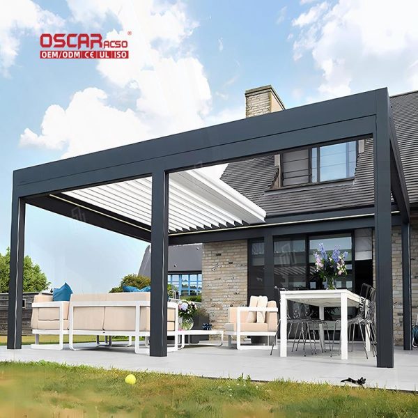 Popular Manual & Motorized Waterproof Louvered Aluminium Outdoor Pergola Garden Patio Poolside Retractable Pergola