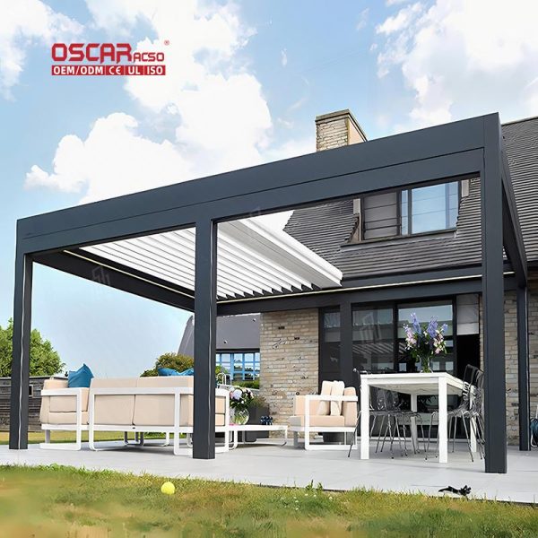 Customized Electric Louvered Roof Strong Winds Bioclimatic Metal Pergola Ideal Gardens Patios Backyards Retractable Pergola