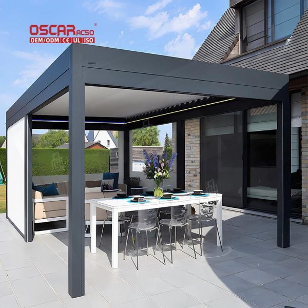 Waterproof Louver Roof Motorized Function Metal Garden Gazebo Patio Backyard Poolside Modern Luxury Retractable Pergola