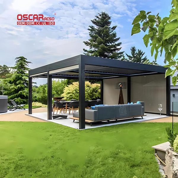 Remote – Controlled Louvered Aluminium Pergola Waterproof Sturdy Outdoor Patio Garden Backyard Gazebo Retractable Pergola
