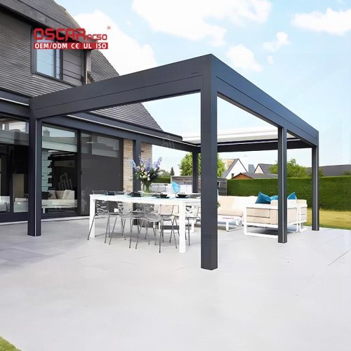 Canopy Aluminum Motorized Balcony Roof Garden Pool Pergola with 2 Pillars Ideal Outdoor Backyard Courtyard Retractable Pergola