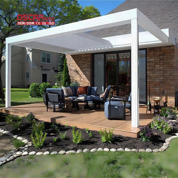 Easily installed Remote – Controlled Aluminium Bioclimatic Pergola with Sunscreen Outdoor Garden Patio Retractable Pergola