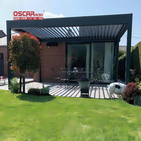 Louvre Roof System Pavilion Outdoor Garden Patio Pergola with Adjustable Ventilation and Sun Protection Retractable Pergola