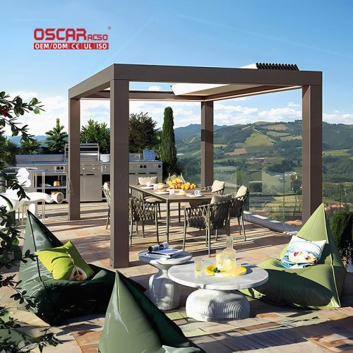 Outdoor Electric Waterproof Bioclimate Roof Louver Blade Pergola with Ip65 Motor Gardens Patios Backyards Retractable Pergola