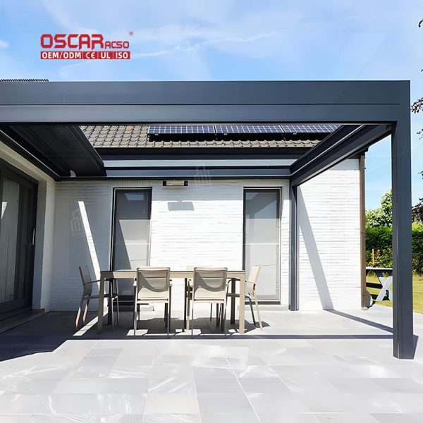 Waterproof Motorized Aluminium Sun Louvres Outdoor Bioclimatic Roof Garden Patio Balcony Retractable Pergola