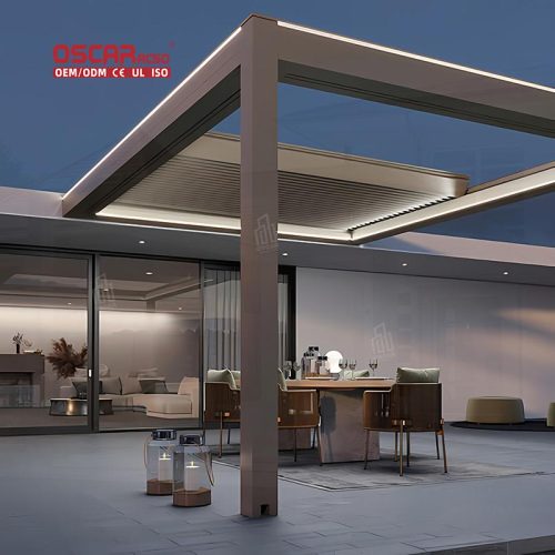 Outdoor Waterproof Electric Louvered Roof Covers Bioclimatic Aluminum Roof Systems Garden Patio Balcony Retractable Pergola