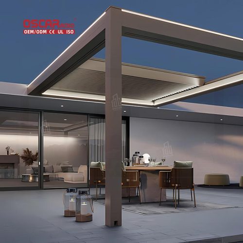 Waterproof Motorized Bioclimatic Louvered Roof Awning Systems Garden Patio Balcony Retractable Pergola