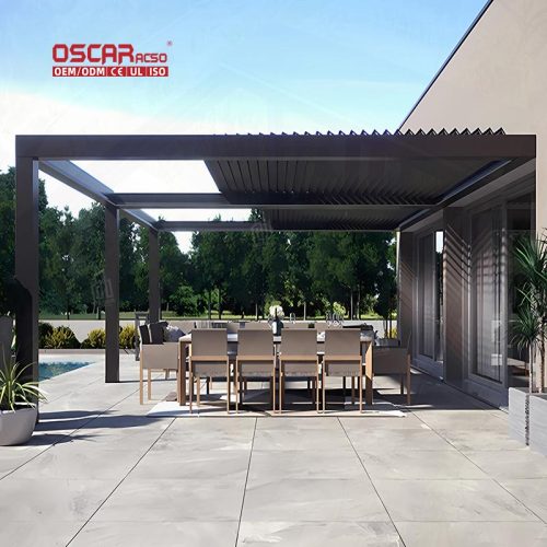 Waterproof Motorized Aluminium Louvres Outdoor Bioclimatic Sun Awning Roof Garden Patio Poolside Retractable Pergola