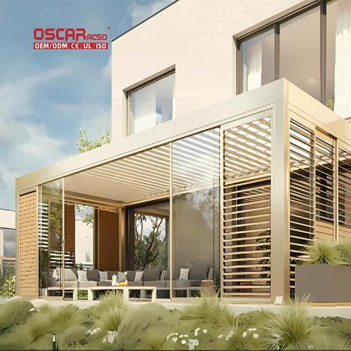 Automatic Outdoor Aluminum Pergola with Electric Louver Roof Garden Patio Backyard Retractable Pergola