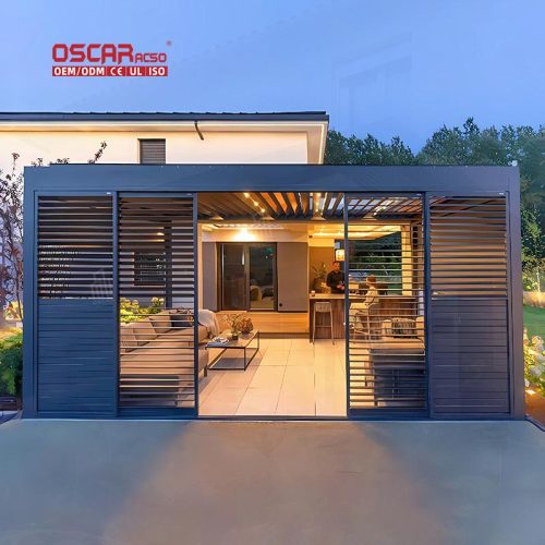 Waterproof Motorized Outdoor Aluminium Sun Awning Louvres Bioclimatic Roof Garden Patio Balcony Retractable Pergola