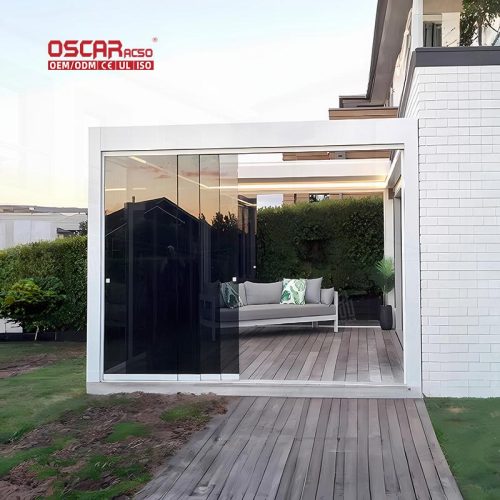 Motorized Waterproof Canopy with Led Lights Patio Garden Backyard Outdoor Protection Retractable Pergola