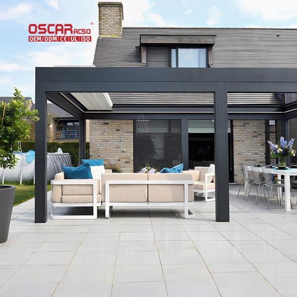 Lightweight Flexible Led Strip Light Kit Outdoor Patio Garden Commercial Aluminium Louvre Structure Retractable Pergola