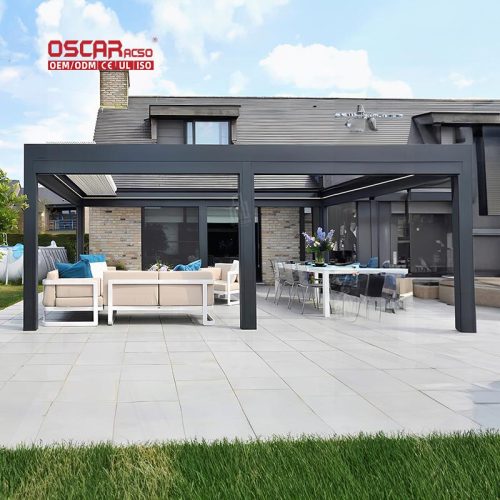 Aluminum Profiles Motorized Pergolas with Slats Retractable Roof Awning Ideal Gardens Patios Backyards Retractable Pergola