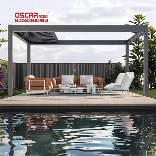 Outdoor Garden 3X3M 12X20 Aluminium Waterproof Modern Manual Gazebo Backyard Patio Poolside Retractable Pergola