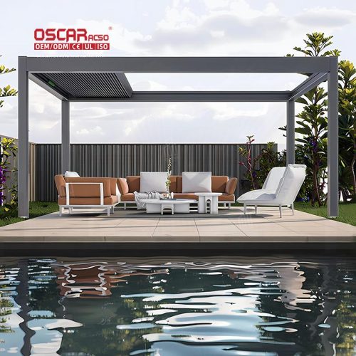 Motorized Retractable Aluminum Louver Outdoor Waterproof Pergola with Led Patio Deck Garden Retractable Pergola