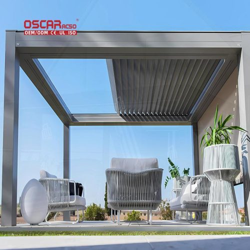 Louvered Aluminum Structure Patio Garden and Backyard 3X3M 3X4M Bioclimatic Modern Structure Pavilion Retractable Pergola