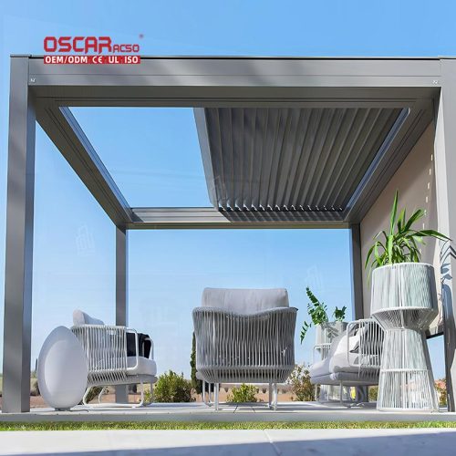 Large Aluminium Motorized Electric Patio with Led For Backyard Outdoor Garden Retractable Pergola
